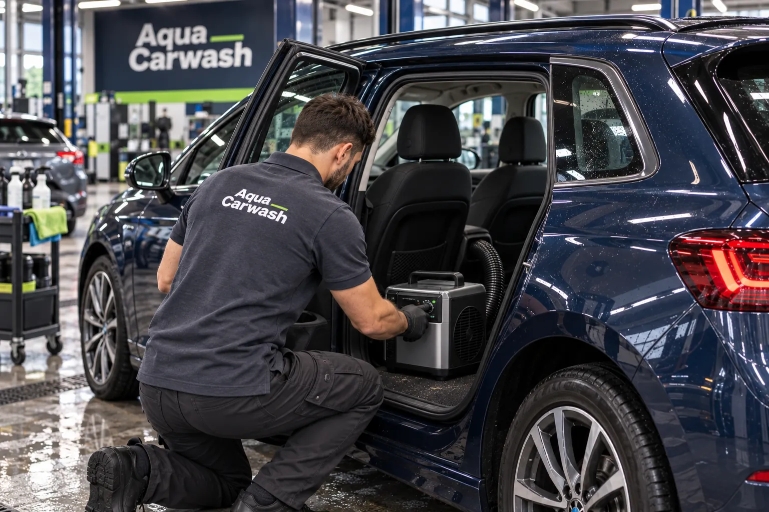 Professionele geurbehandeling van een auto-interieur bij Aqua Carwash Leeuwarden