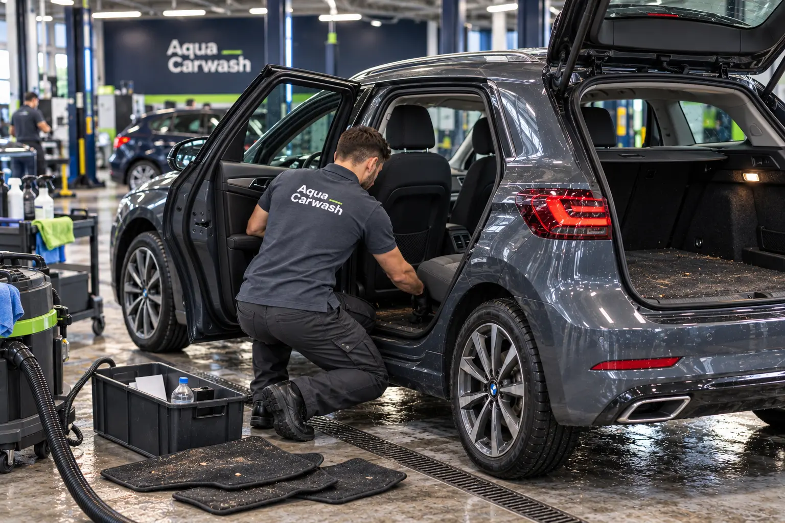 Auto wordt voorbereid op een professionele behandeling bij Aqua Carwash